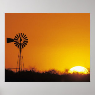 Poster Moulin au coucher du soleil, Sinton, Texas, USA
