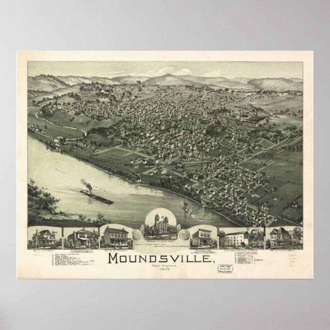 Poster Moundsville W. Virginia 1899 Antique carte panoram (Devant)