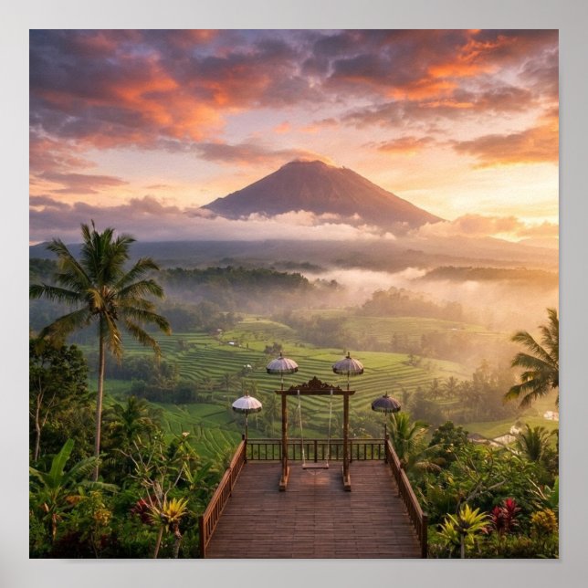Poster Mount Agung View Lahangan Sweet Bali Landscape Art (Devant)