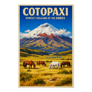 Poster Mount Cotopaxi, Ecuador, in a retro