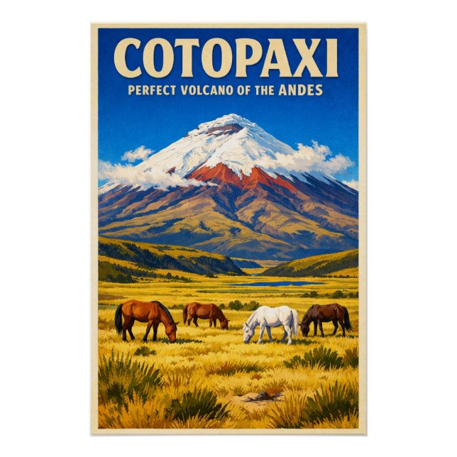 Poster Mount Cotopaxi, Ecuador, in a retro (Devant)