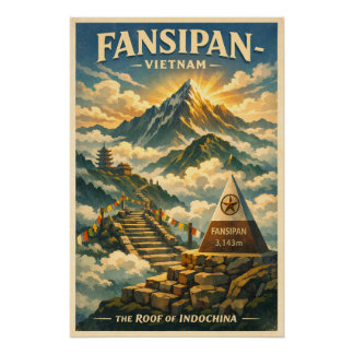 Poster Mount Fansipan vietnam retro travel