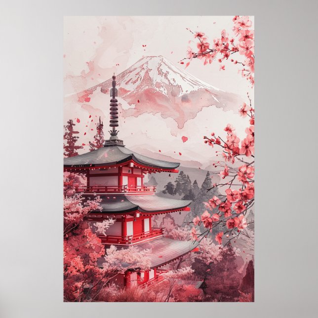 Poster Mount Fuji and Pagoda – Classic Japanese Landscape (Devant)