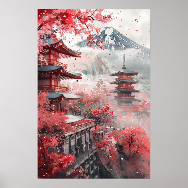 Poster Mount Fuji and Pagoda – Classic Japanese Landscape (Devant)