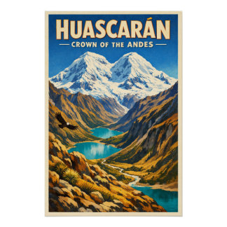 Poster Mount Huascarán, Peru, in a classic retro