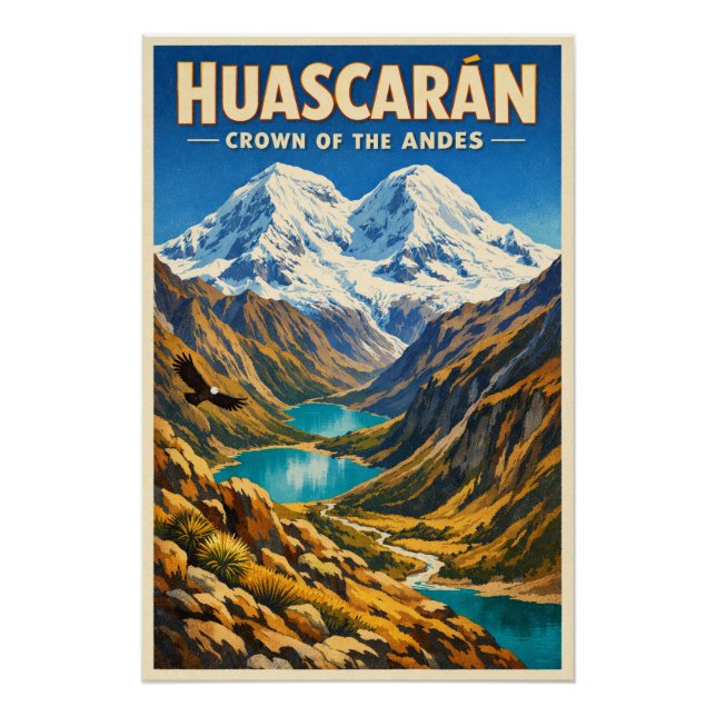 Poster Mount Huascarán, Peru, in a classic retro (Devant)