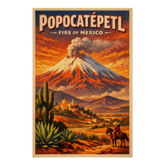 Poster Mount Popocatépetl, Mexico, in a classic retro