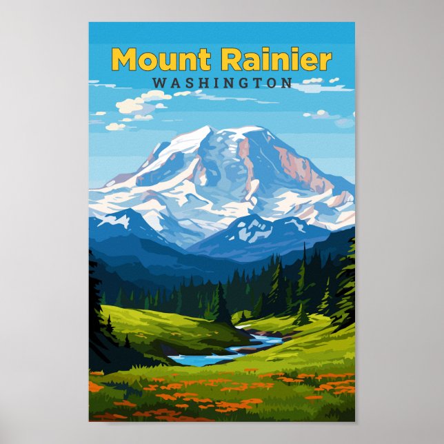 Poster Mount Rainier Washington Travel Art Vintage (Devant)