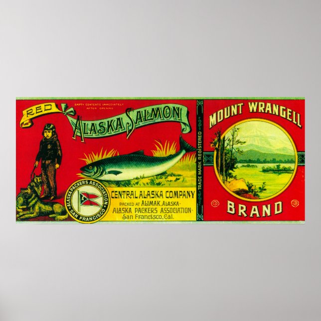 Poster Mount Wrangell Saumon Can LabelAlimak, AK (Devant)