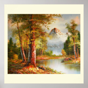 Poster Mountain and river landscape art
