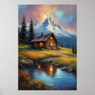 Poster Mountain Haven, Cabine en bois