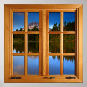 Poster Mountain Lake Square Faux Window Illusion