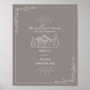 Poster Mountain Line Art Amethyst Mariage Bienvenue
