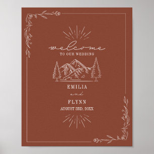 Poster Mountain Line Art Terracotta Mariage Bienvenue