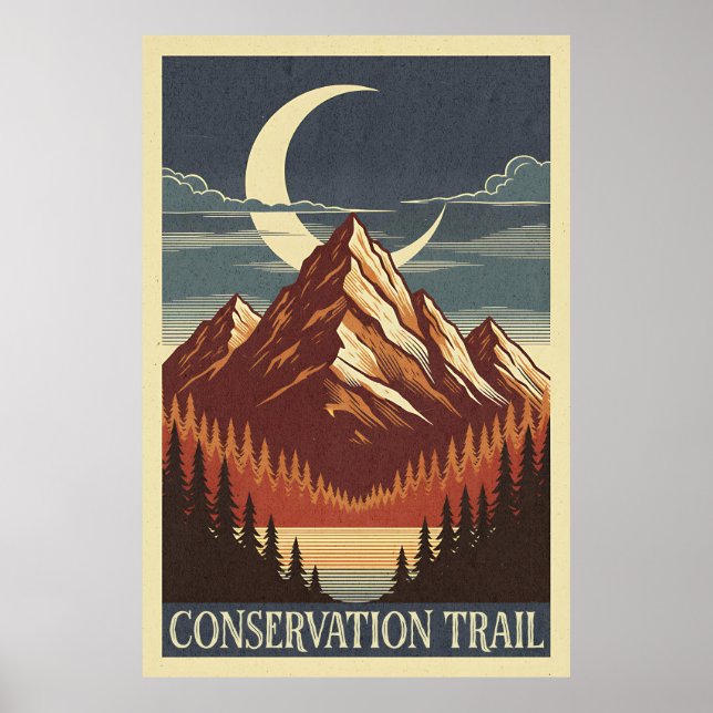 Poster Mountain Moonlit Scene with Conservation Trail (Devant)