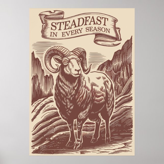 Poster Mountain Ram Steadfast Nature Bois Design (Devant)
