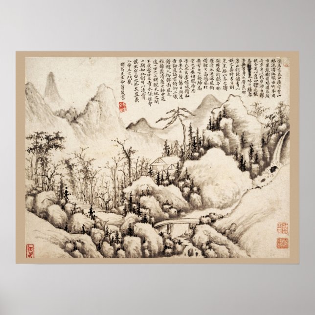 Poster "Mountain Retreat" imprimé d'art vintage chinois (Devant)
