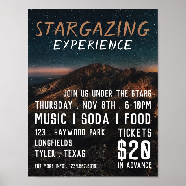 Poster Mountain Stargazer, Planetarium Publicité d'événem (Devant)