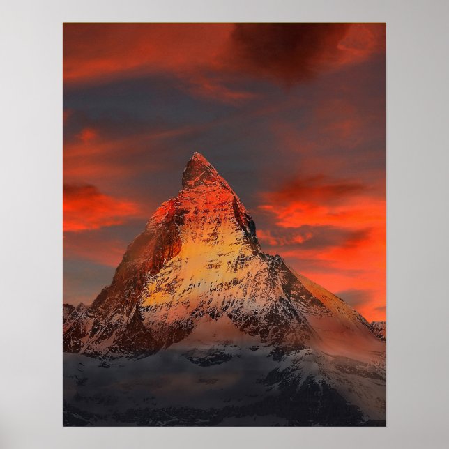 Poster Mountain Suisse Matterhorn Zermatt Red Sky (Devant)
