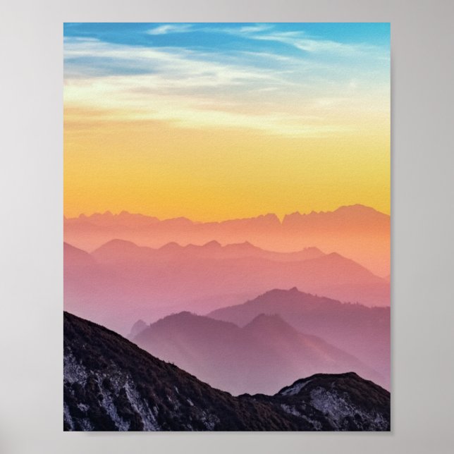 Poster Mountain Sunrise Pacifique coloré Inspirationnel (Devant)