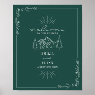 Poster Mountains Line Art Emerald Mariage
