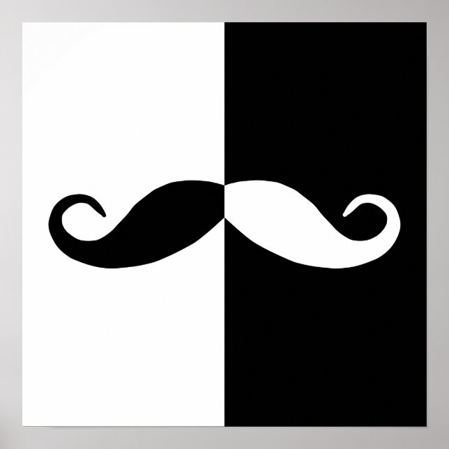 Poster Moustache à moitié noire et blanche (Devant)
