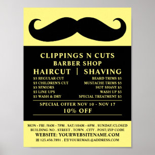 Poster Moustache noire, Barbiers hommes publicité