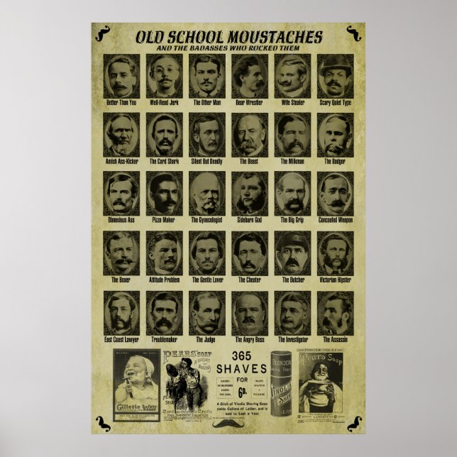 Poster Moustaches de la vieille école - Bon Humour pour l (Devant)