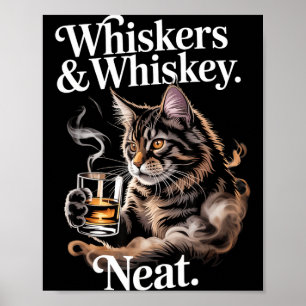 Poster Moustaches et buveur drôle de chat soigné amateur