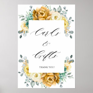 Poster Moustard Jaune Floral Sage Vert Cartes & Cadeaux