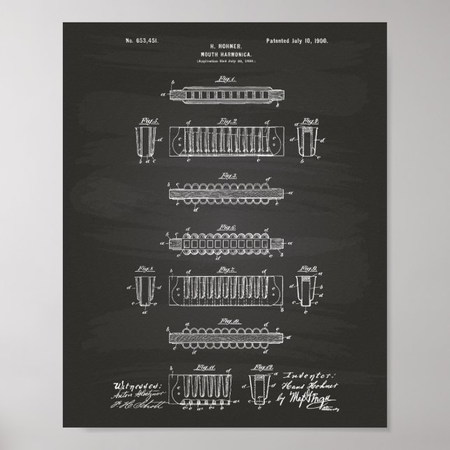 Poster Mouth Harmonica 1900 Patent Art Chalkboard (Devant)