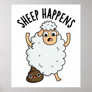 Poster Mouton arrive drôle de caca jeu de mots