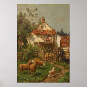 Poster Mouton, Berger à la ferme