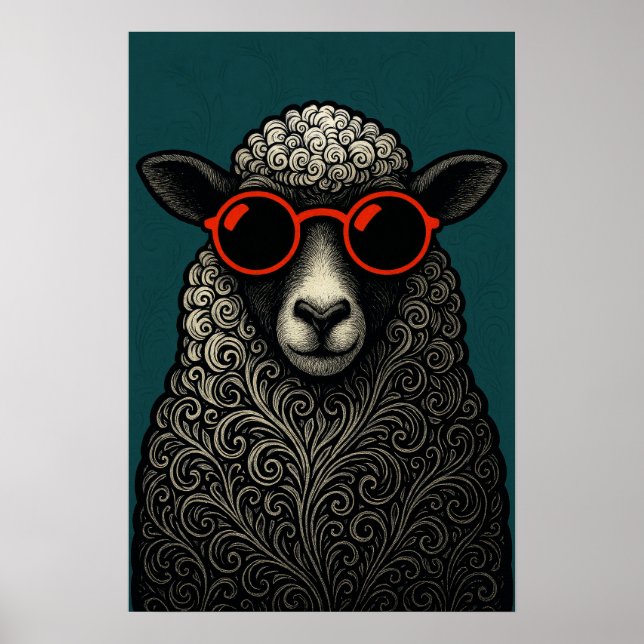 Poster Mouton bouclé fantaisiste cool (Devant)