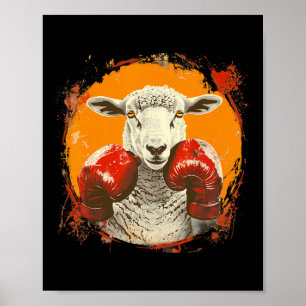 Poster Mouton de boxe avec gants de boxe Kickboxing Drôle