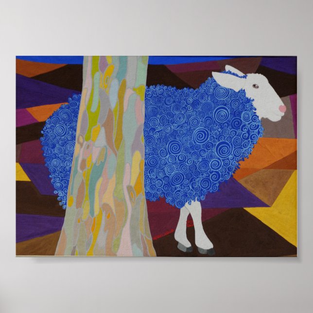 Poster Mouton de laine bleu (Devant)