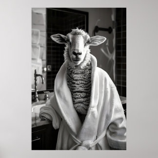 Poster Mouton drôle en robe de chambre imprimé salle de b