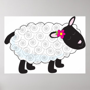 Poster Mouton Noir Avec Laine Blanche
