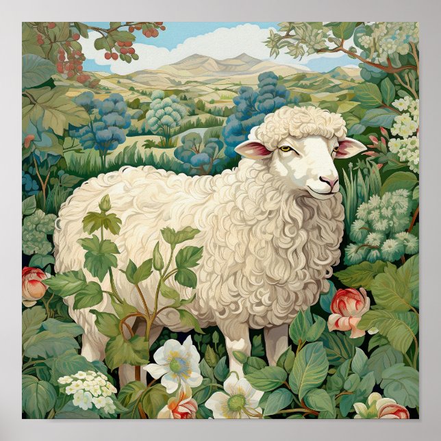 Poster Moutons dans la peinture des prés (Devant)