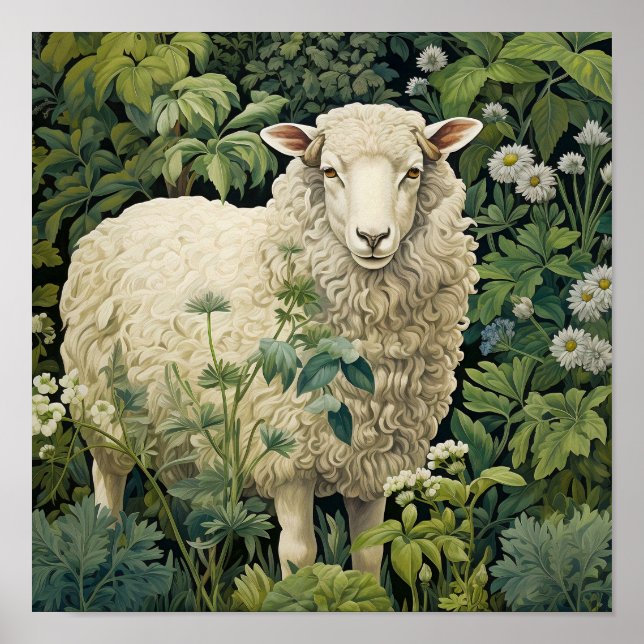 Poster Moutons dans la peinture des prés (Devant)