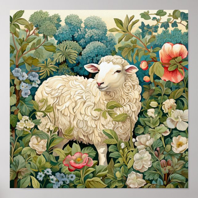 Poster Moutons dans la peinture des prés (Devant)