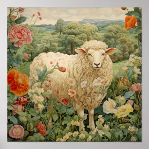Poster Moutons dans la peinture des prés