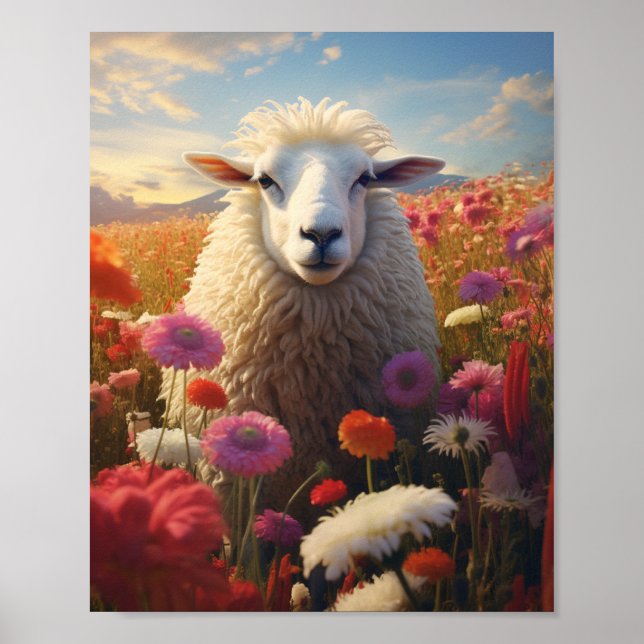 Poster Moutons dans un champ de fleurs 🌺 (Devant)