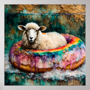 Poster Moutons sur un arc-en-ciel Couleur Doughnut flotta