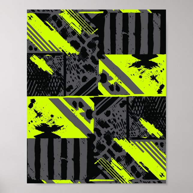 Poster Mouvement Abstrait en Lime vert, noir et gris (Devant)