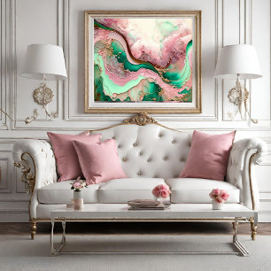 Poster Mouvement rose et Turquoise de l'océan Abstrait