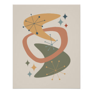 Poster Moyen Siècle Âge Atomique 7 Jaune, Vert, Tan