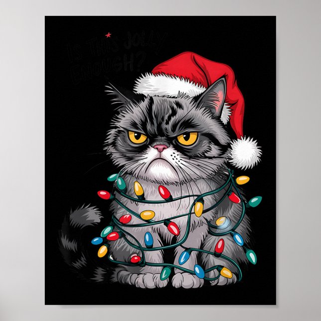 Poster Mpy Christmas Cat Jolly Enough Funny Holiday  (Devant)