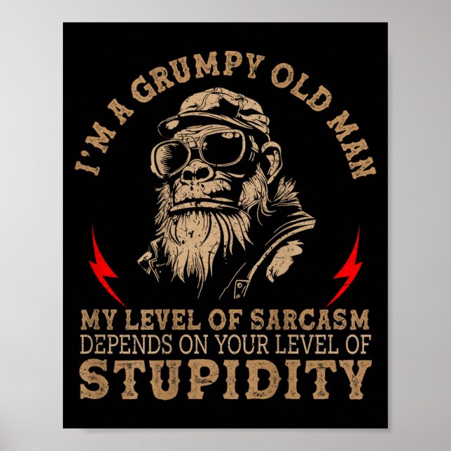 Poster Mpy Old Man - My Level Of Sarcasm Funny Monkey (on (Devant)