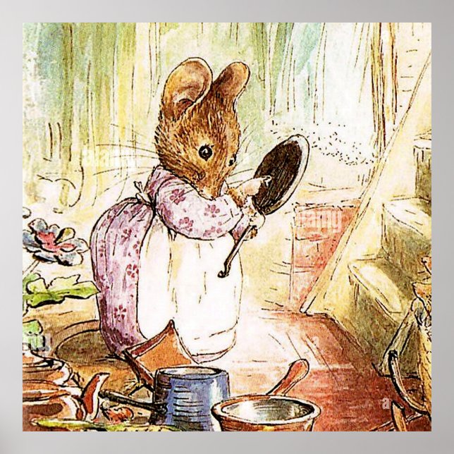 Poster "Mrs Mouse Cleans Pots and Pans" par Beatrix Potte (Devant)